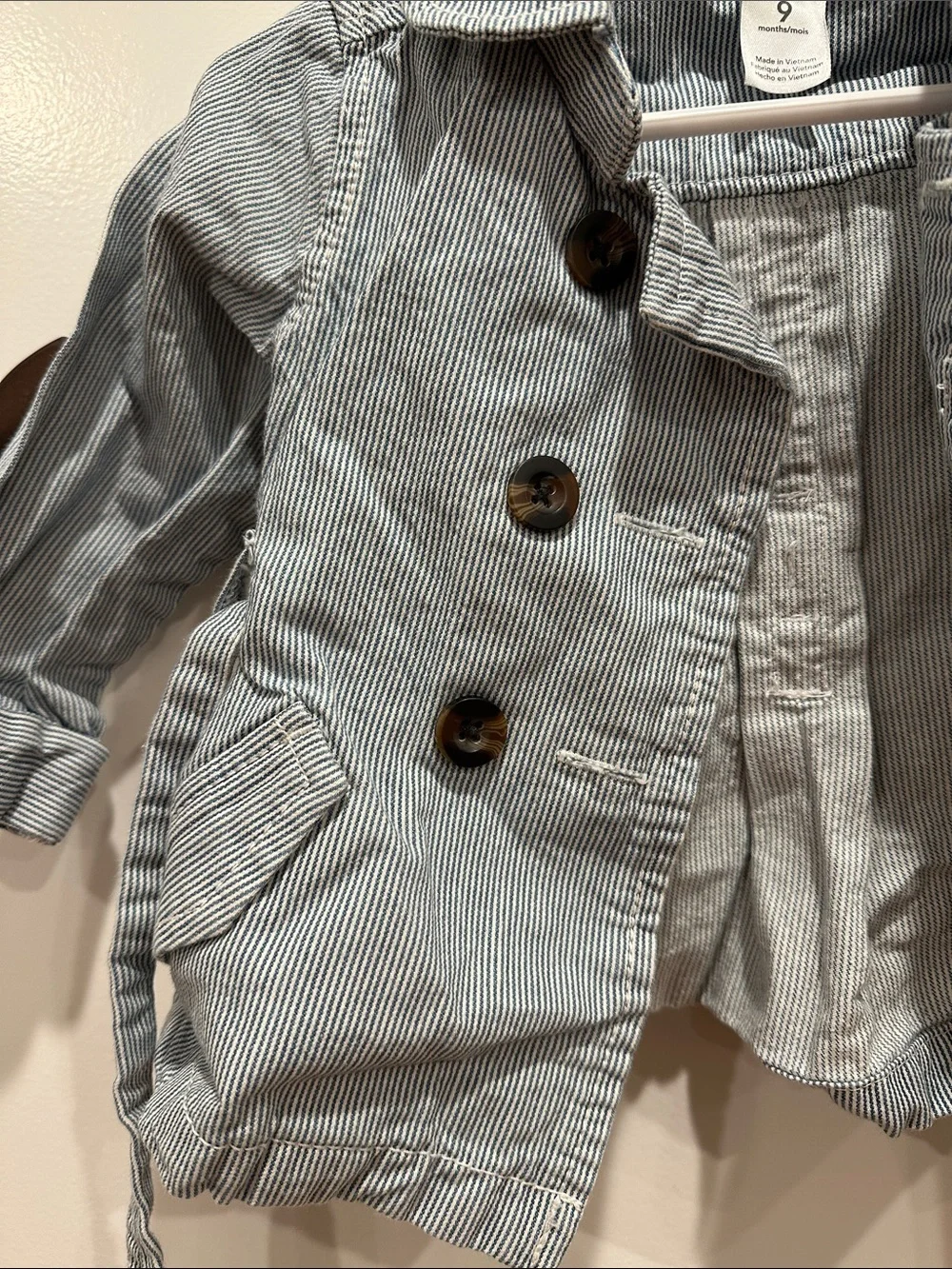 Carter's Light Blue and White Striped Kids Pea Coat
